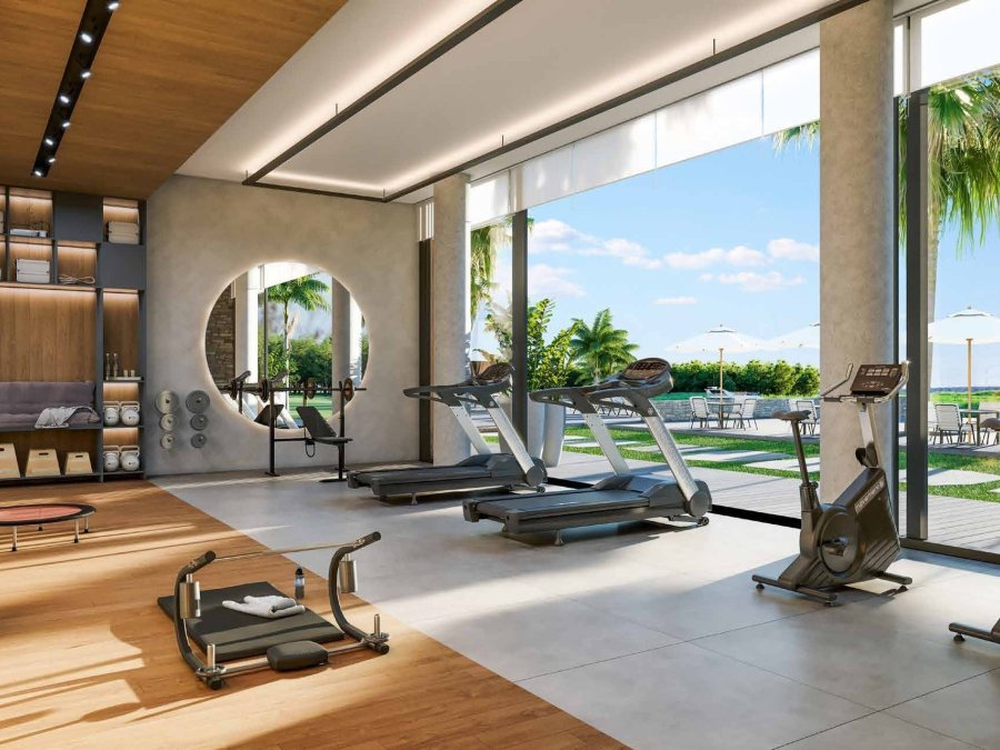 Fitness super-equipada com vista para o lago