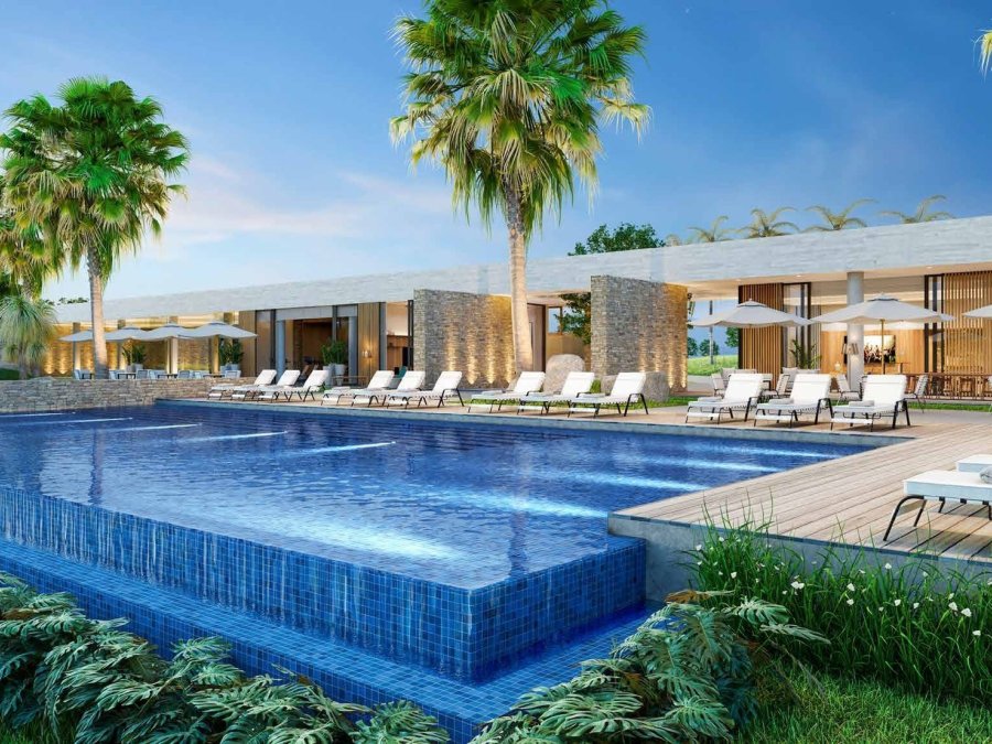 Piscina com prainha e borda infinita